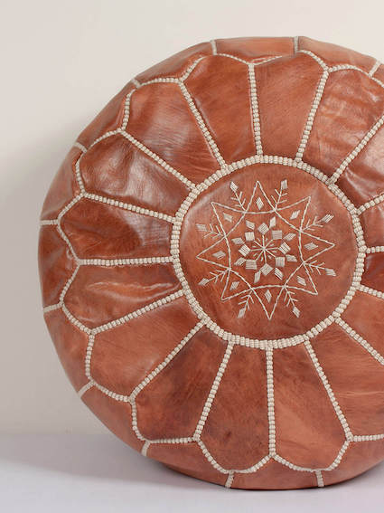 tan brown moroccan leather ottoman natural oiled