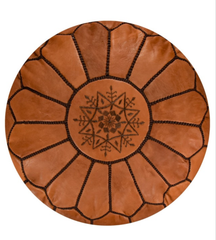 Brown with Dark Brown Embroidery Moroccan Ottoman Pouf Leather