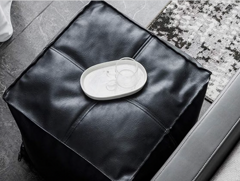 Black Square Leather Ottoman Footstool