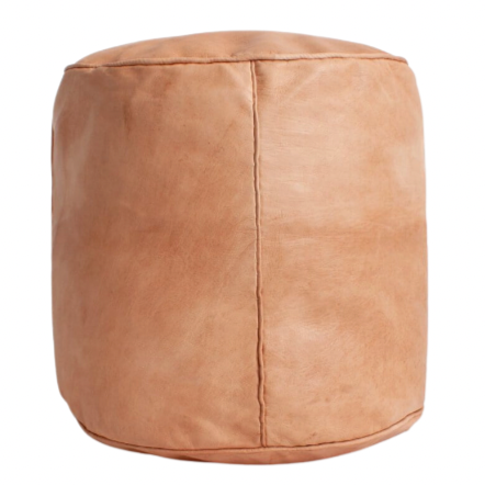 Light Brown Round Tall Natural Ottoman Leather Footstool