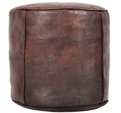 Dark Brown Round Tall Ottoman Leather Footstool Cush Co