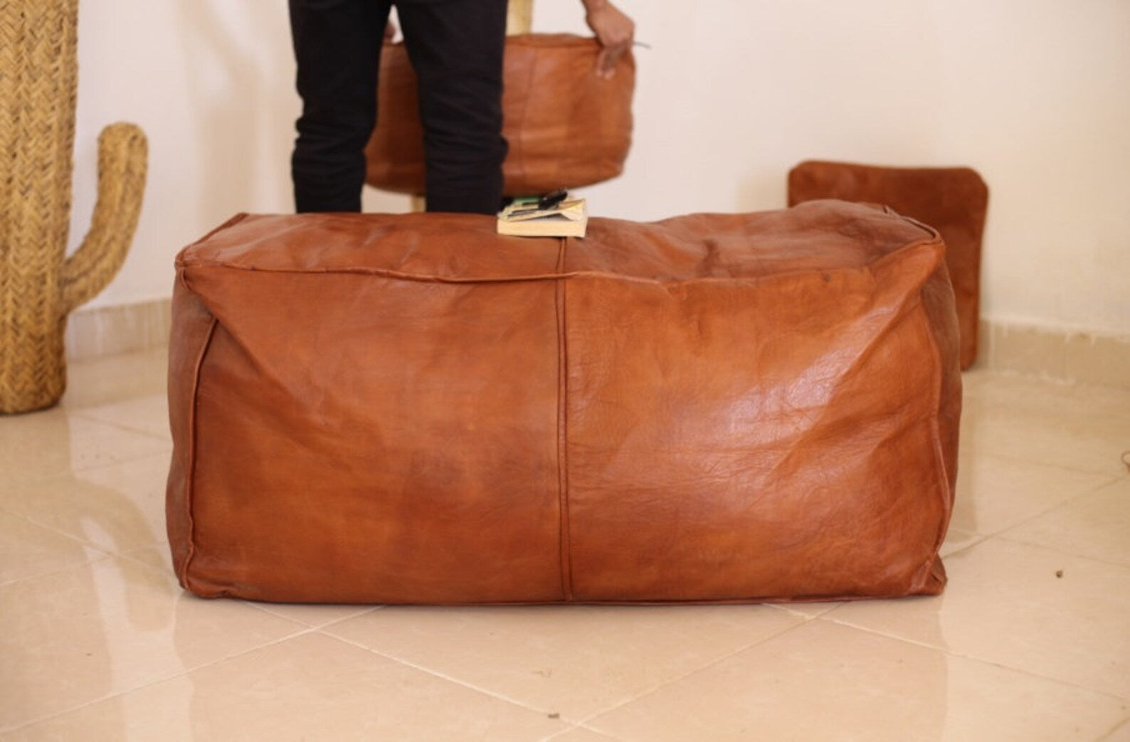 Large Rectangle Leather Ottoman Footstool