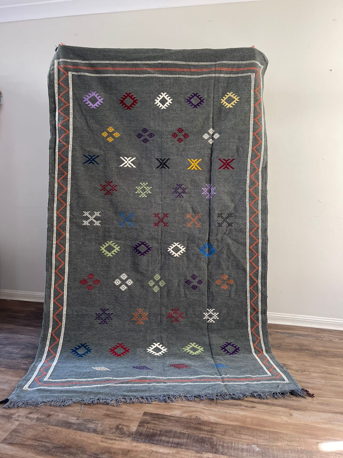 Kilim Rug - Charcoal grey - 245cm x 140cm