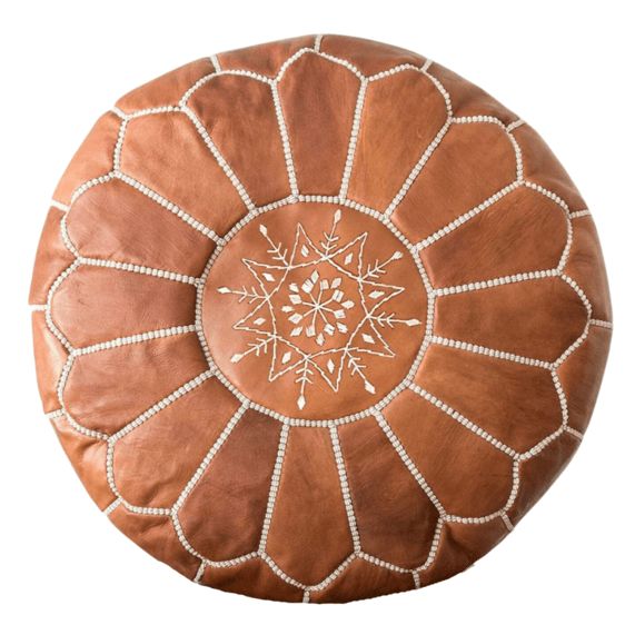 Tan Brown Moroccan Leather Ottoman Pouffe Cush Co