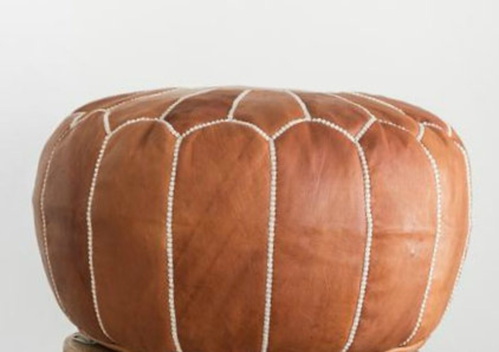 Tan Moroccan Leather Ottoman Pouffe Unembroidered
