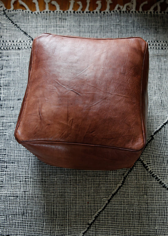 Brown Square Leather Ottoman Footstool