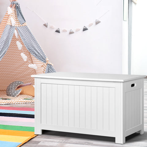 Contemporary Wooden Toy Storage Chest & Blanket Box - White