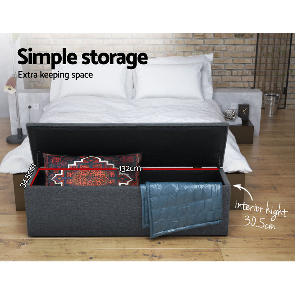 Buy Storage Ottoman Blanket Box 126cm Linen Fabric Arm Foot Stool Couch La  Online in Australia – Factory Buys