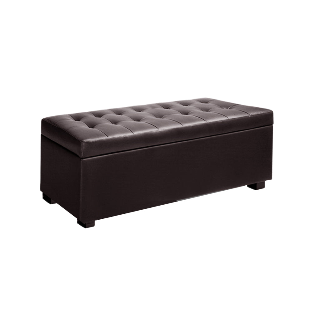 Brown Leather Storage Ottoman Bench