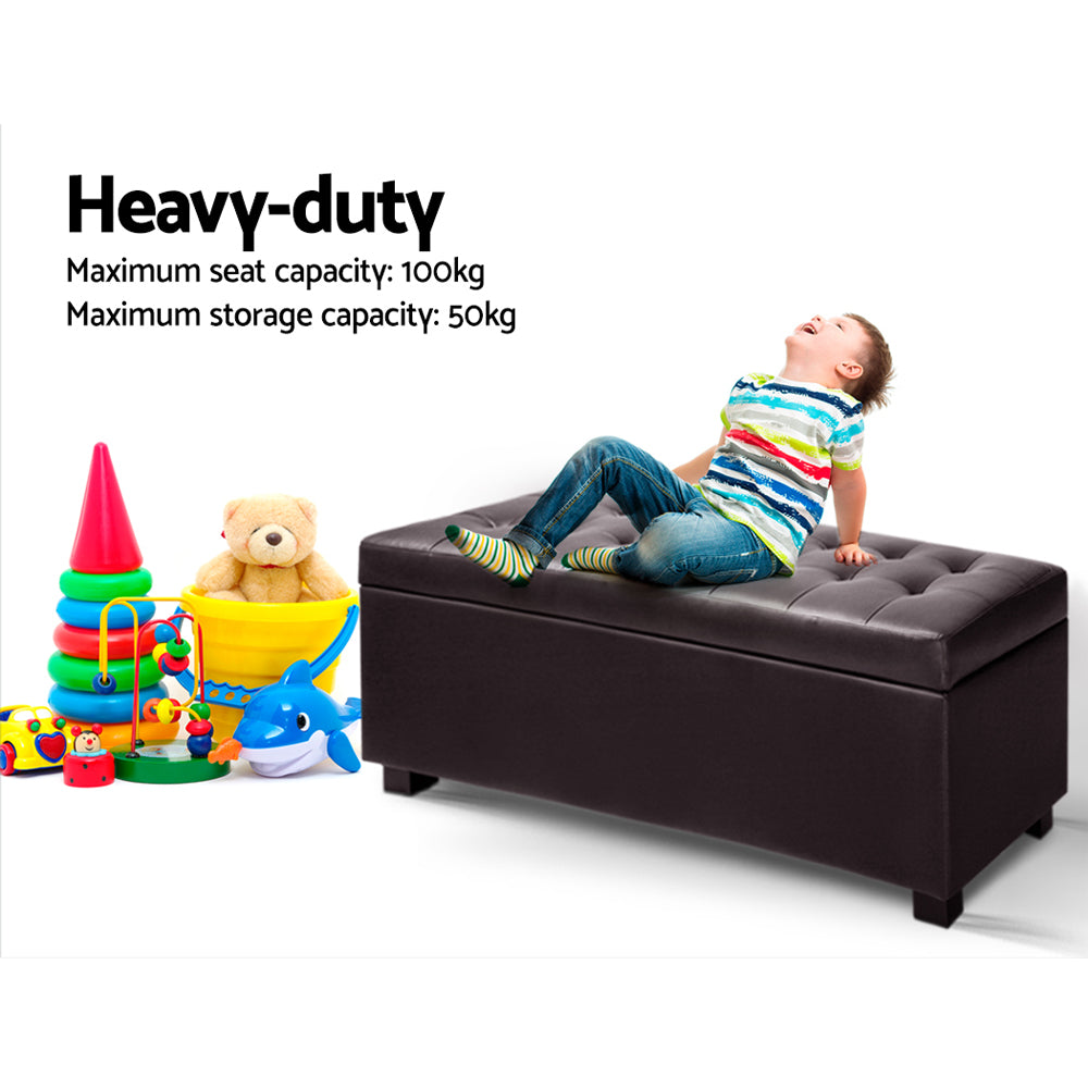 Brown Leather Storage Ottoman Bench