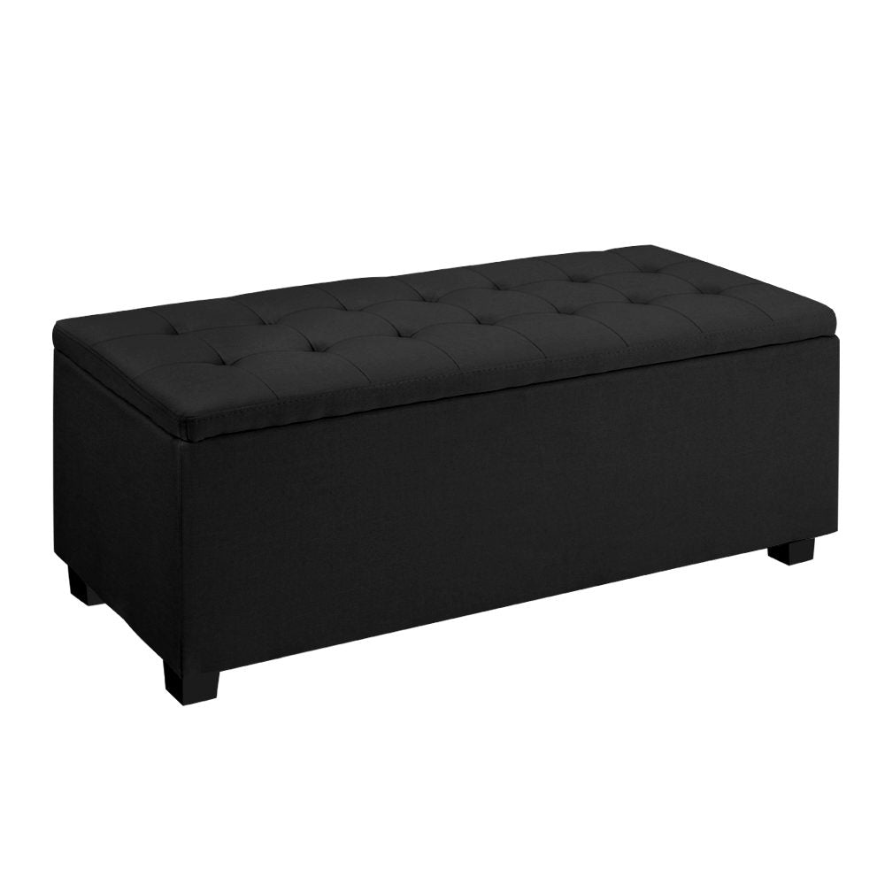 Classic Black Blanket Storage Ottoman Chest Footrest