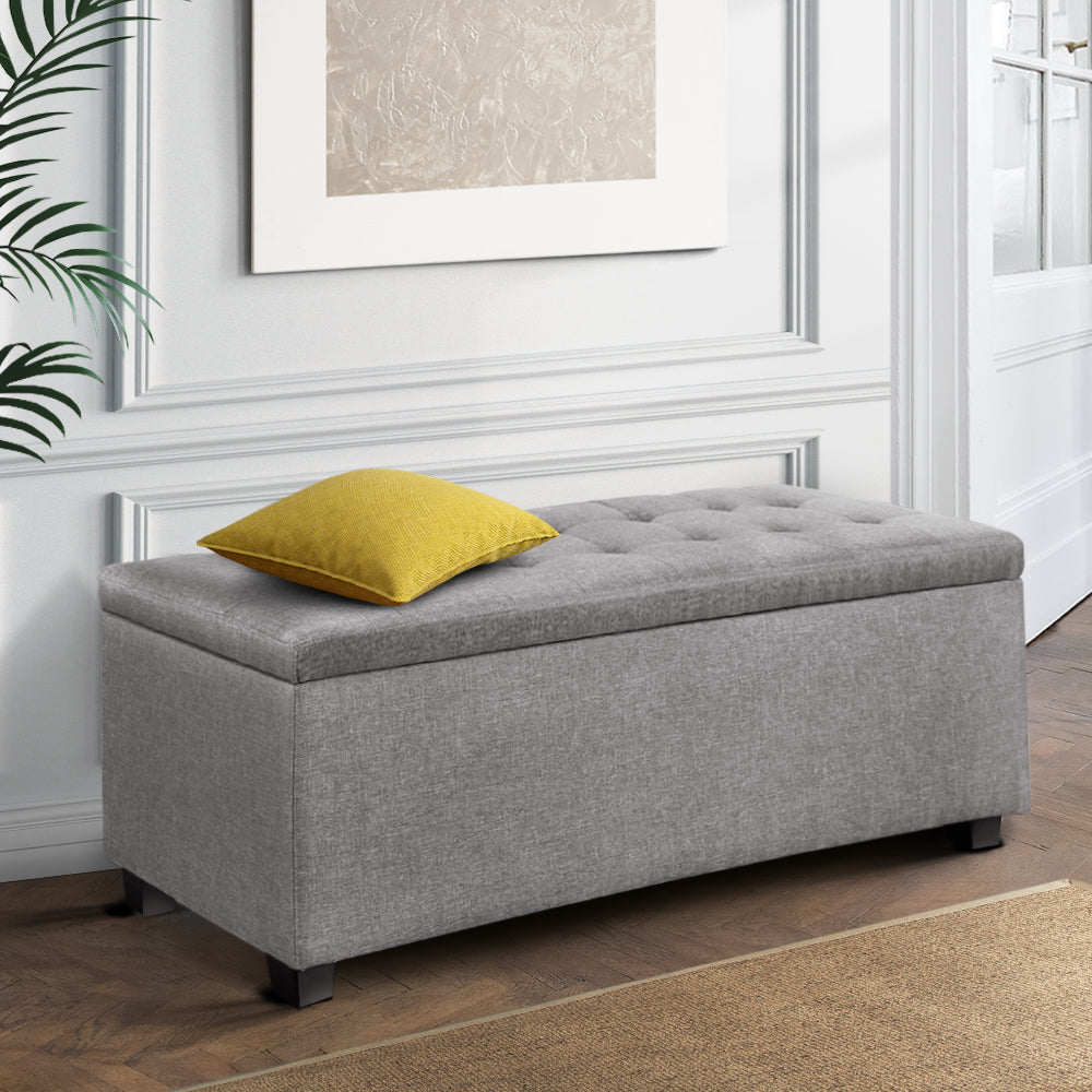 Buy Storage Ottoman Blanket Box 126cm Linen Fabric Arm Foot Stool Couch La  Online in Australia – Factory Buys