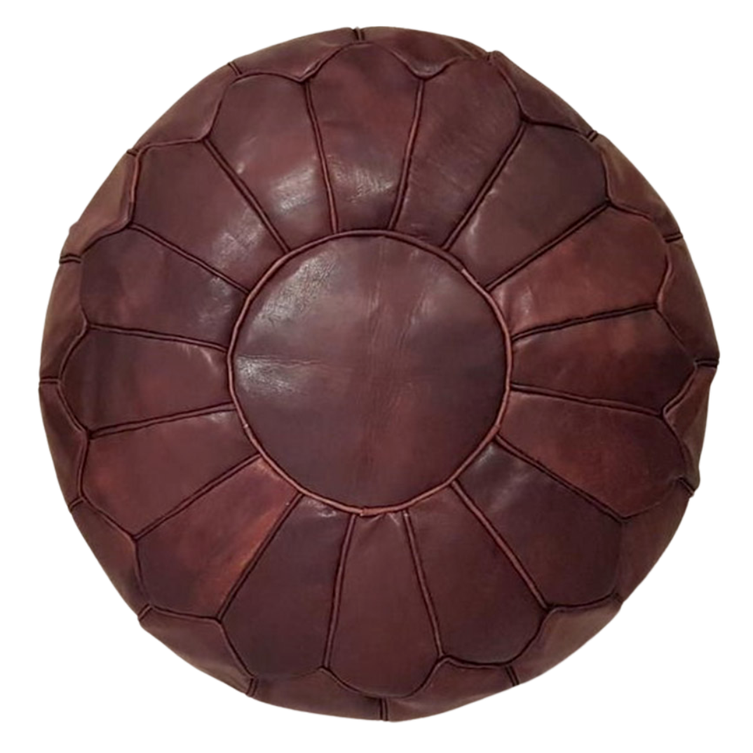 Mahogany Brown Piping Moroccan Leather Pouffe