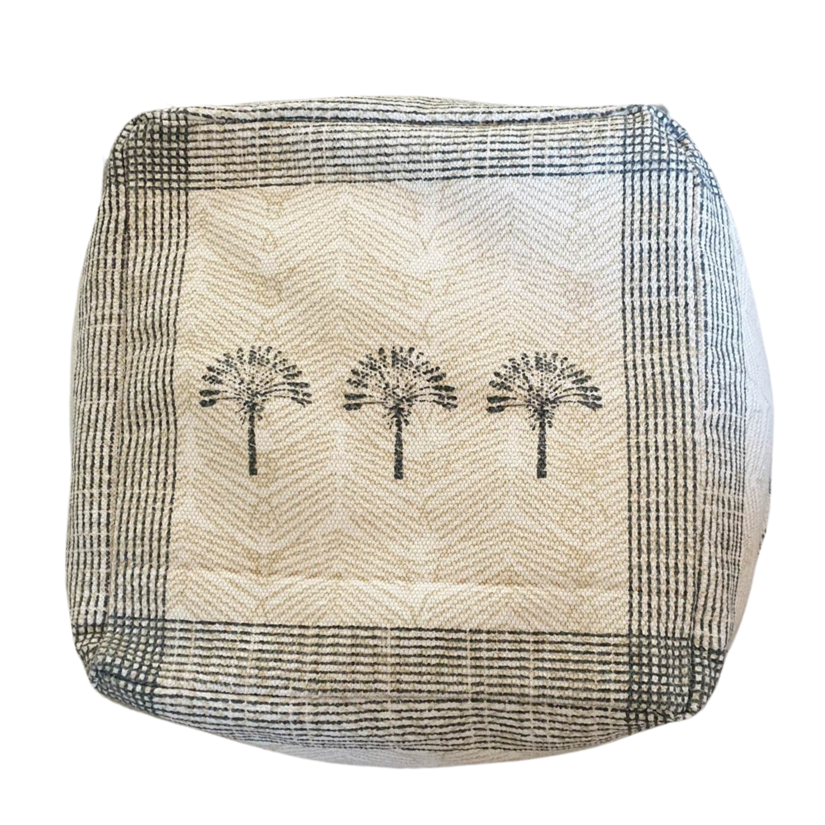 Palm Tree Beige Ottoman Pouf Cover