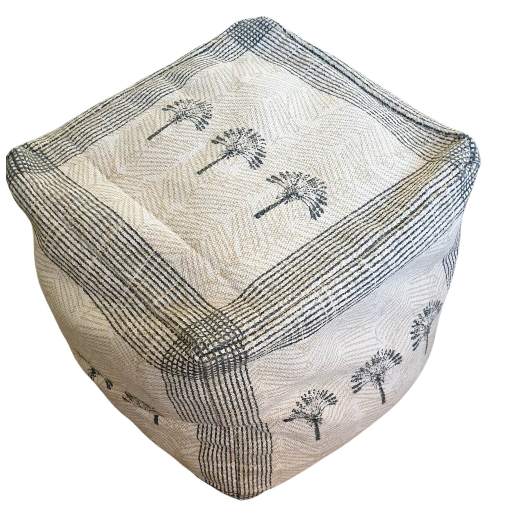 Palm Tree Beige Ottoman Pouf Cover