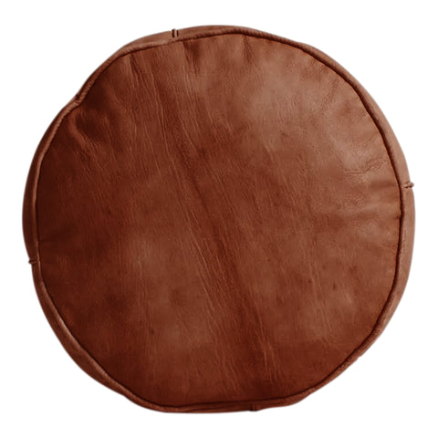 Tan Brown Round Tall Ottoman Leather Footstool