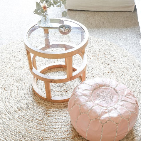 Dusty Pink Moroccan Leather Ottoman Pouffe