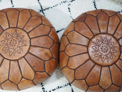 Brown with Dark Brown Embroidery Moroccan Ottoman Pouf Leather
