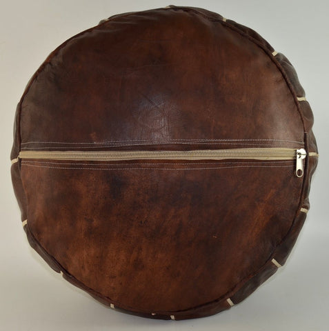 Dark Brown Full Embroidered Moroccan Leather Ottoman Pouffe